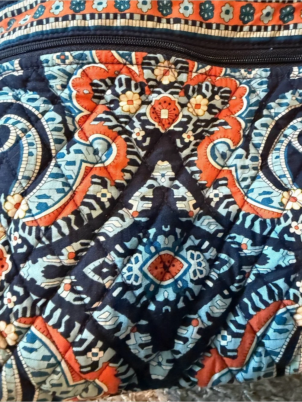 Vera Bradley Quilted Crossbody in Navy, Orange & Light Blue
